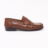 Lucini Formal Men Tan Brown Leather Moccasin Heels Shoes Slip On Casual Loafer - BOOTSANDLEATHER