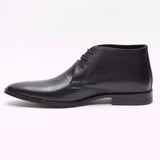 Lucini Men Black Leather Lace Up Desert Chukka 3 Eyelet Boots Chisel Toe - BOOTSANDLEATHER