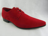 Rossellini Azzurra Mens Shoes Red Faux Suede Lace Up Pointed Casual Shoe - BOOTSANDLEATHER