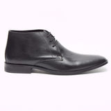 Lucini Men Black Leather Lace Up Desert Chukka 3 Eyelet Boots Chisel Toe - BOOTSANDLEATHER