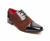 Rossellini Harry Mens Shoes Black Faux Shiny Leather Brown Pointed Casual Shoe - BOOTSANDLEATHER