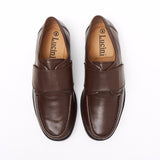 Lucini Formal Men Brown Leather Velcro Heels Smart Shoes Slip On Wedding Loafer - BOOTSANDLEATHER
