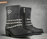 Harley Davidson Ladies Kellyn Black Leather Boot  Biker Zip Boots Studs Straps - BOOTSANDLEATHER