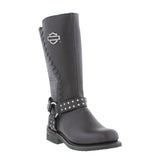 Harley Davidson Ladies Aimee Black Leather Boot  Biker Zip Boots Studs - BOOTSANDLEATHER