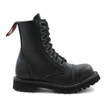 Angry Itch Vintage Black Leather Combat Boots 8 Hole Punk Army Steel Toe - BOOTSANDLEATHER