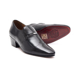 Lucini Mens Formal Cuban Heels Real Leather Slip On Wedding Shoes Black - BOOTSANDLEATHER