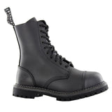 Grinders Stag Cs Derby Combat Boots Black Leather Safety Steel Cap Punk - BOOTSANDLEATHER