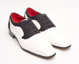 Rossellini Roberto Mens Shoes Lace Up Brogue White Black Pointed Casual Shoe - BOOTSANDLEATHER