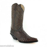 Grinders Carolina Crocodile Brown Western Leather Boots Pointed Toe - BOOTSANDLEATHER