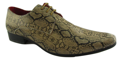 Rossellini Brenzone Mens Shoes Tan Beige Faux Snake Lace Up Pointed Casual Shoe - BOOTSANDLEATHER