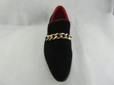 Rossellini Prince Mens Moccasin Shoes Black Nubuck Wedding Gold Heel Loafer - BOOTSANDLEATHER