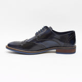 Lucini Formal Men Blue Navy Leather Formal Lace-Up Brogues Shoes Wedding Office - BOOTSANDLEATHER