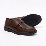 Lucini Formal Men Brown Leather Velcro Heels Smart Shoes Slip On Wedding Loafer - BOOTSANDLEATHER