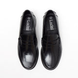 Lucini Formal Men Black Leather Moccasin Heels Shoes Slip On Goodyear Welted - BOOTSANDLEATHER