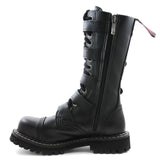 Angry Itch 14 Hole Punk Black Buckle Leather Army Ranger Boots Steel Toe Zip - BOOTSANDLEATHER