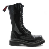 Angry Itch 14 Hole Punk Black Patent Leather Army Ranger Boots Steel Toe Zip - BOOTSANDLEATHER