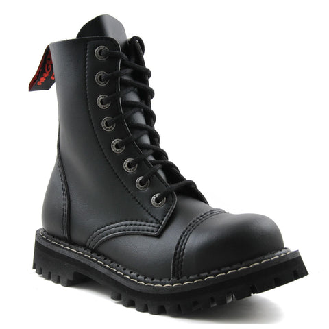 Angry Itch 8 Hole Black Combat Vegan Leather Army Ranger Boots Steel Toe Zip - BOOTSANDLEATHER