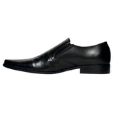 Lucini Formal Men Black Leather Heels Smart Shoes Slip On Wedding Loafer - BOOTSANDLEATHER