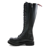Angry Itch 20 Hole Punk Black Buckle Leather Army Ranger Boots Steel Toe Zip - BOOTSANDLEATHER