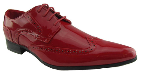 Rossellini Prato Z2 Mens Shoes Lace Up Brogue Red Patent Pointed Casual Shoe - BOOTSANDLEATHER