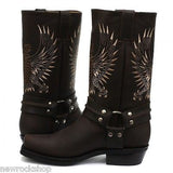 Grinders New Unisex Bald Eagle Boot Brown Biker Cowboy Western Leather Boots - BOOTSANDLEATHER