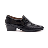 Lucini Mens Formal Cuban Heels Croc Leather Slip On Wedding Shoes Black Patent - BOOTSANDLEATHER
