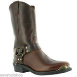 Grinders Rare Eagle High Cowboy Biker Brown Leather Boots Western High Quality - BOOTSANDLEATHER