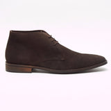 Lucini Men Brown Coffe Suede Lace Up Desert Chukka 3 Eyelet Boots Chisel Toe - BOOTSANDLEATHER