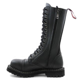 Angry Itch 14 Hole Black Combat Leather Army Ranger Boots Steel Toe Punk Zip - BOOTSANDLEATHER