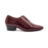Lucini Mens Formal Cuban Heels Leather Lace Up Wedding Shoes Bordo Patent - BOOTSANDLEATHER