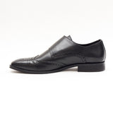 Lucini Formal Men Black Leather Brogue Formal Heels Buckle Shoes Wedding Office - BOOTSANDLEATHER