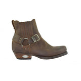 Loblan 515 Leather Brown Cowboy Boots Biker Western Square Toe Ankle Boot - BOOTSANDLEATHER