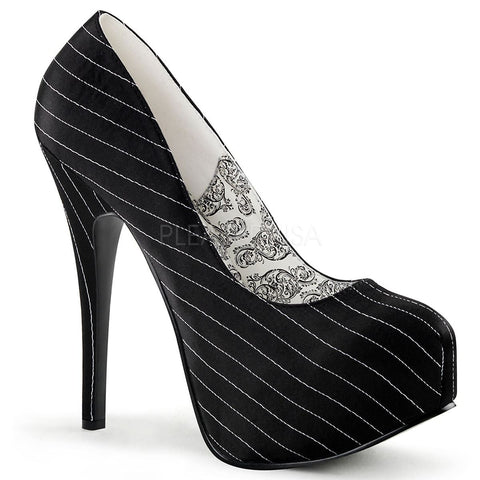 Bordello Teeze 06 Ladies Black White Concealed Shoes Platform Satin Heel Pump - BOOTSANDLEATHER