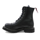 Angry Itch Black Leather Combat Boots 8 Hole Punk Army Ranger Steel Toe - BOOTSANDLEATHER