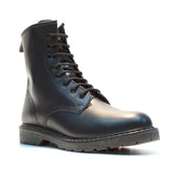Grinders Cedric Black Leather Combat 8 Hole Derby Boots Punk Rock - BOOTSANDLEATHER