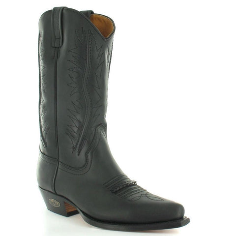 Loblan 2616 Black Waxy Leather Cowboy Boots Hand Made Classic Biker Western 206 - BOOTSANDLEATHER