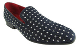 Rossellini Baldoria Mens Shoes Blue Navy Faux Suede Studded Heel Loafer Mocasin - BOOTSANDLEATHER