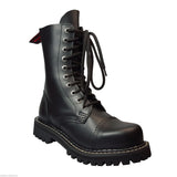 Angry Itch 10 Hole Combat Boots Black Leather Army Ranger Steel Toe Punk - BOOTSANDLEATHER