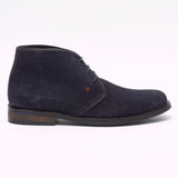 Lucini Men Blue Suede Navy Lace Up Desert Chukka 3 Eyelet Boots Chisel Toe - BOOTSANDLEATHER