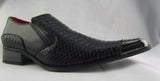 Rossellini Benitez Mens Shoes Black Leather Lined Metal Pointed Rock Shoe - BOOTSANDLEATHER