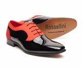 Rossellini Roberto Mens Shoes Lace Up Brogue Red Black Pointed Casual Shoe - BOOTSANDLEATHER