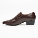 Lucini Formal Mens Moccasin Cuban Heels Leather Slip On Wedding Shoes Brown - BOOTSANDLEATHER