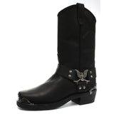 Grinders New Eagle High Cowboy Biker Black Leather Boots Western High Quality - BOOTSANDLEATHER