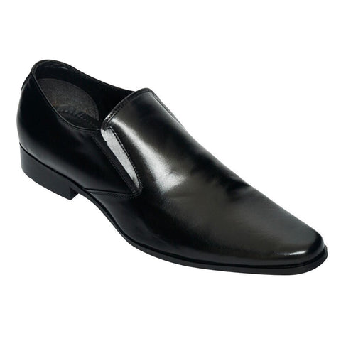 Lucini Formal Men Black Leather Heels Smart Shoes Slip On Wedding Loafer - BOOTSANDLEATHER