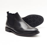 Lucini Formal Men Black Leather Formal Chelsea Slip-On Boots Wedding Office - BOOTSANDLEATHER