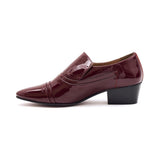 Lucini Formal Mens Cuban Heels Real Leather Slip On Wedding Shoes Bordo Patent - BOOTSANDLEATHER