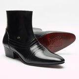 Mens Formal Lucini Leather Line Cuban Heel Black Wedding Ankle Boots Zip Up - BOOTSANDLEATHER