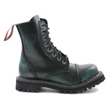 Angry Itch 8 Hole Punk Green Rub Off Leather Combat Boots Ranger Steel Toe Side - BOOTSANDLEATHER