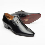 Lucini Formal Mens Mocassin Cuban Heels Real Leather Slip On Wedding Shoes Black - BOOTSANDLEATHER