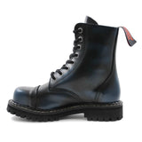 Angry Itch 8 Hole Punk Black Blue Leather Combat Boots Ranger Steel Toe Side - BOOTSANDLEATHER